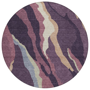 HomeRoots 5' Plum Purple and Ivory Abstract Area Rug - Stylish, Washable, Durable for Indoor and Outdoor Use 8' Round 600986