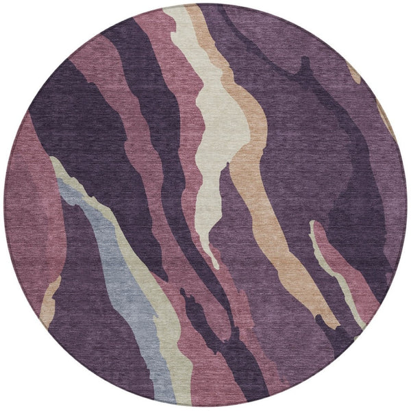 Homeroots 3' Beige Brown And Gray Abstract Washable Area Rug - Perfect For Indoor And Outdoor Spaces 8' Round Polyester 600986