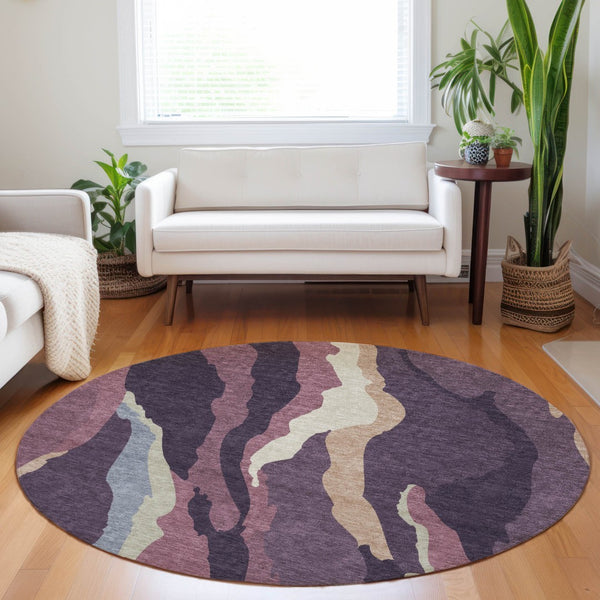 Homeroots 3' Beige Brown And Gray Abstract Washable Area Rug - Perfect For Indoor And Outdoor Spaces 8' Round Polyester 600986