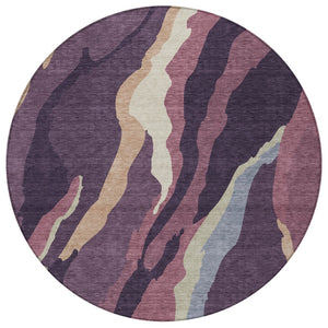 Homeroots 3' Beige Brown And Gray Abstract Washable Area Rug - Perfect For Indoor And Outdoor Spaces 8' Round Polyester 600986