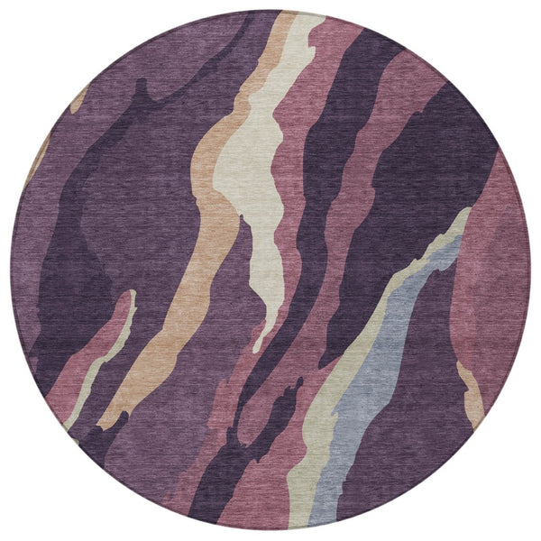 Homeroots 3' Beige Brown And Gray Abstract Washable Area Rug - Perfect For Indoor And Outdoor Spaces 8' Round Polyester 600986