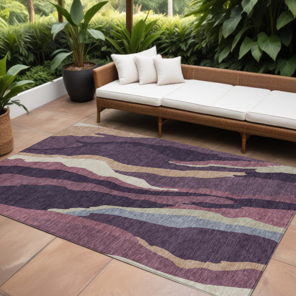 Homeroots 3' Beige Brown And Gray Abstract Washable Area Rug - Perfect For Indoor And Outdoor Spaces 9' X 12' Polyester 600988
