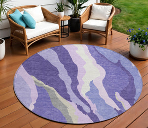 Homeroots 3' Beige Brown And Gray Abstract Washable Area Rug - Perfect For Indoor And Outdoor Spaces 8' Round Polyester 600992