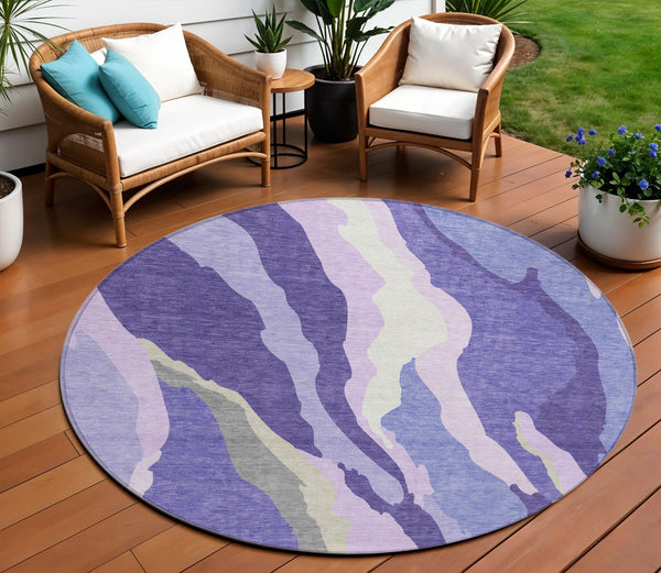 Homeroots 3' Beige Brown And Gray Abstract Washable Area Rug - Perfect For Indoor And Outdoor Spaces 8' Round Polyester 600992