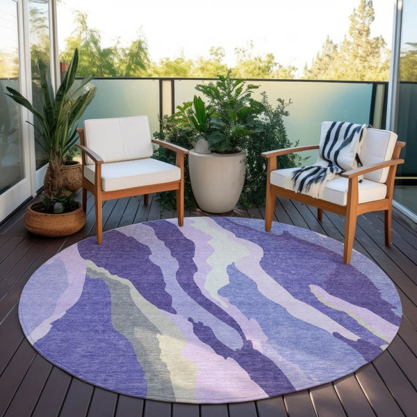 Homeroots 3' Beige Brown And Gray Abstract Washable Area Rug - Perfect For Indoor And Outdoor Spaces 8' Round Polyester 600992