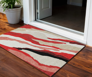 Homeroots 3' Beige Brown And Gray Abstract Washable Area Rug - Perfect For Indoor And Outdoor Spaces 3' X 5' Polyester 600996