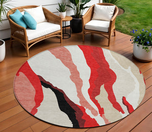 Homeroots 3' Beige Brown And Gray Abstract Washable Area Rug - Perfect For Indoor And Outdoor Spaces 8' Round Polyester 600998