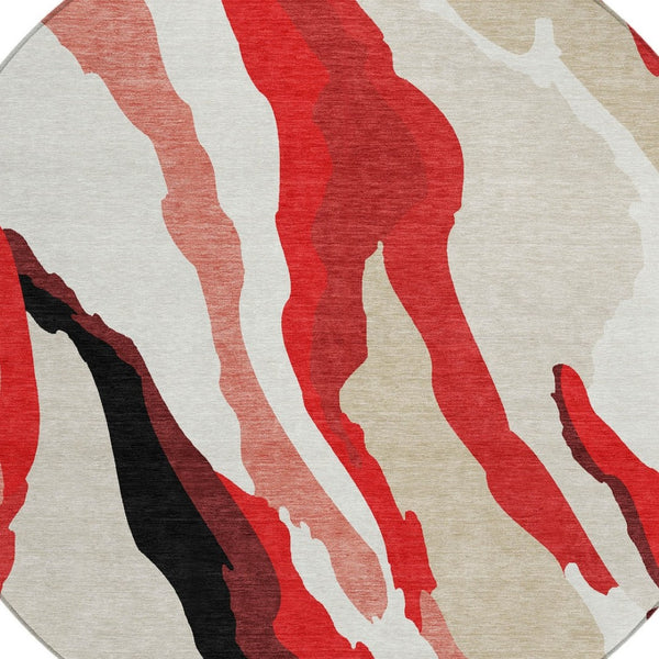 Homeroots 3' Beige Brown And Gray Abstract Washable Area Rug - Perfect For Indoor And Outdoor Spaces 8' Round Polyester 600998