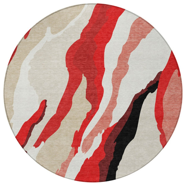 Homeroots 3' Beige Brown And Gray Abstract Washable Area Rug - Perfect For Indoor And Outdoor Spaces 8' Round Polyester 600998