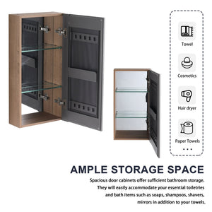 English Elm 14'' Wall Mounted Bathroom Medicine Cabinet with Adjustable Glass Shelves and Mirror Door W999P470285
