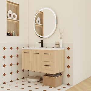 English Elm 36" Floating Bathroom Vanity Light Oak Finish Modular Cabinet with Gel Coat Sink Top W3450S00078