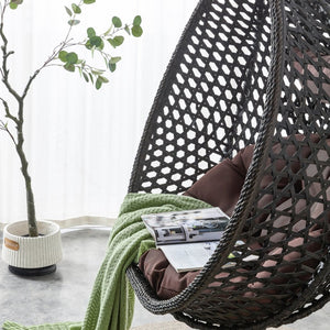 English Elm 76.8-inch Hand Woven Rattan Egg Swing Chair Indoor Outdoor with Cushion Lumbar Pillow Black W1512P498596