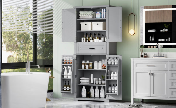 English Elm Christopher Knight Home® - Bathroom Storage Cabinet with Doors Drawer and Adjustable Shelves — MDF Build, Anti-Tip Safety, Modern Appeal Grey N759P241667E