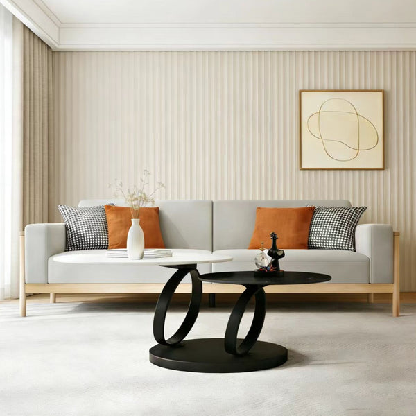 English Elm Round Sintered Stone Nesting Coffee Tables Modern Two-tone Set for Living Room W5096S00001