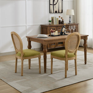 English Elm A&A French Style Solid Wood Dining Chair with Antique Paint, Linen Rattan Back, Plush Cushioning W1143P323326 W1143P323326