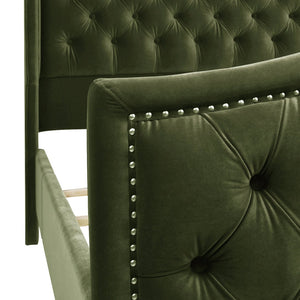 English Elm Jennifer Taylor Home - Marcella Upholstered Shelter Headboard Bed Set - Queen Size In Olive Green Velvet For Luxe Comfort B2719P238221