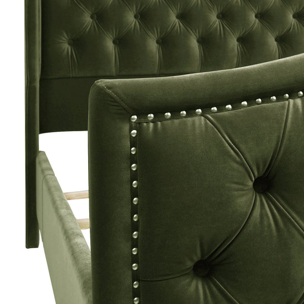 English Elm Jennifer Taylor Home - Marcella Upholstered Shelter Headboard Bed Set - Queen Size In Olive Green Velvet For Luxe Comfort B2719P238221