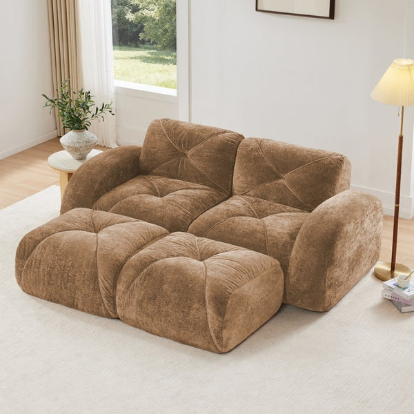 English Elm U-shaped Modular Velvet Sectional Sofa Tufted Cloud Foam Seating with Movable Ottoman W714S01596