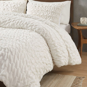 English Elm King/Cal Ruched Faux Fur Comforter Set - Luxury Hypoallergenic Down Alternative, OEKO-TEX, 3pc Glam Bedding B03597270