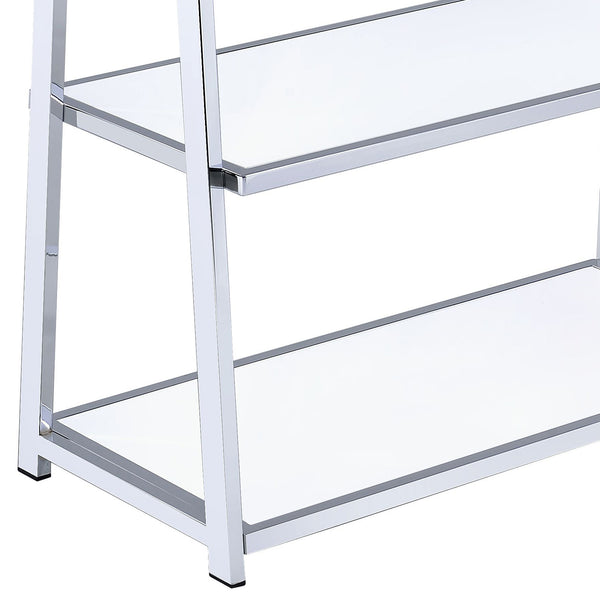English Elm White White High Gloss and Chrome 6-Shelf Bookshelf 71.5" H Modern Open-Back Storage for Living Room B062S00483