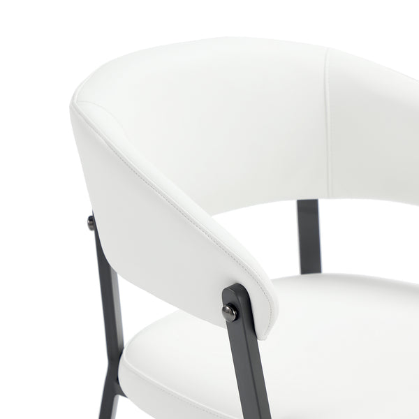 English Elm Belle Metal Upholstered Dining Chair with Foam Seat, Curved Backrest, Stitched Leatherette Comfort White B365P397755