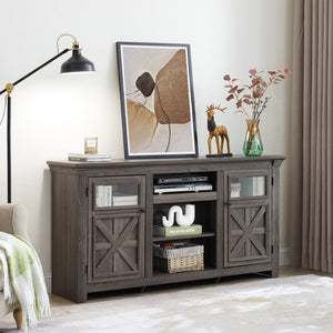 English Elm 2 Door Farmhouse Tv Stand with Barn Style Panels and Open Shelving for Living Room W1758P199935