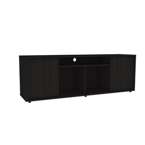 English Elm Redding Black Laminate TV Stand for Up to 65" TVs — Modern Storage, 3 Open Shelves & 2 Doors B128P148970