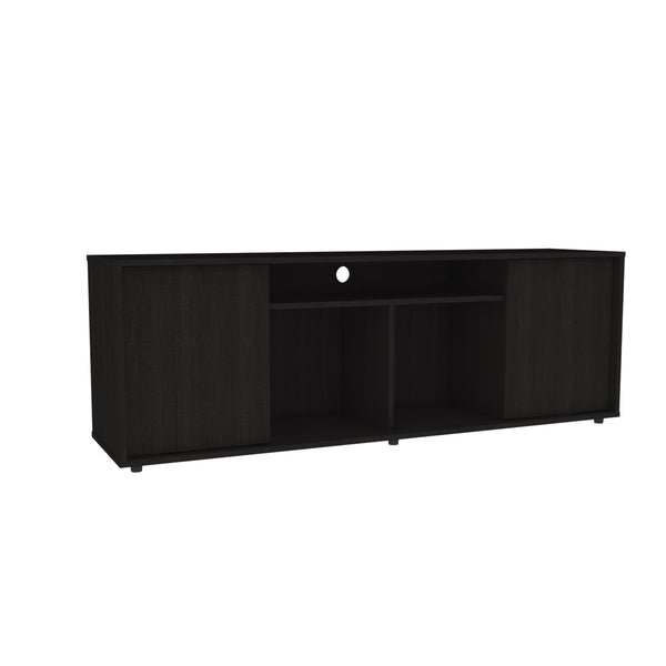 English Elm Redding Black Laminate TV Stand for Up to 65" TVs — Modern Storage, 3 Open Shelves & 2 Doors B128P148970