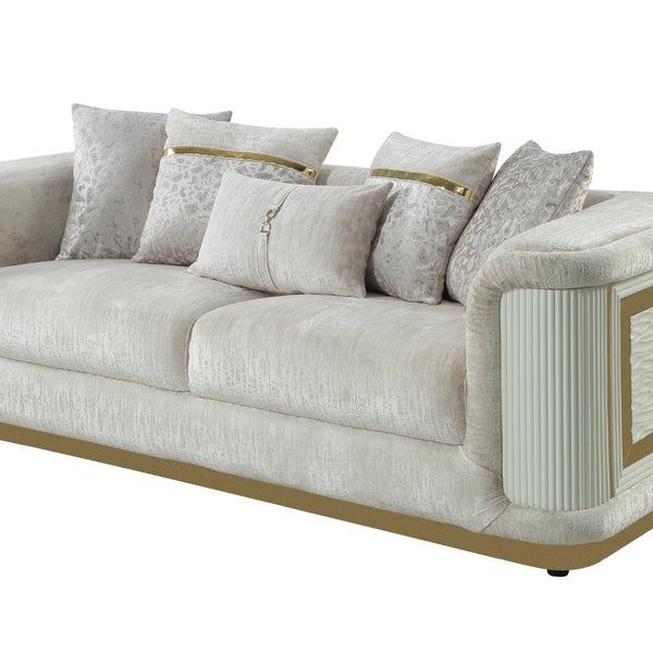 English Elm Bona Glam Chenille Sofa with Diamond Panels and Champagne Gold Floating Base B009P417485
