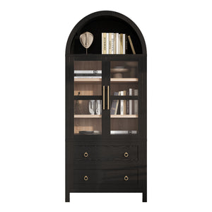 English Elm K&K 71" Arched Kitchen Pantry Cabinet with Glass Doors, Adjustable Shelves, Soft-Close Drawers Black N707P288972B
