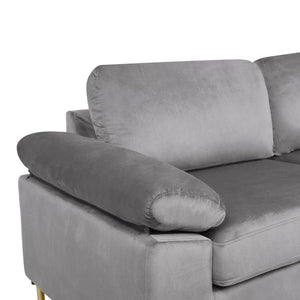 English Elm Coastal Tufted Velvet L-shaped Sectional Sofa with Brass Gold Legs Mid-century Glam Gray B2730S00016