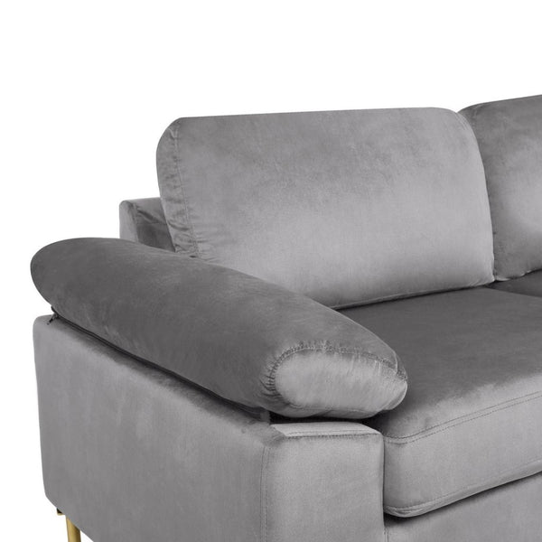 English Elm Coastal Tufted Velvet L-shaped Sectional Sofa with Brass Gold Legs Mid-century Glam Gray B2730S00016