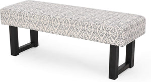 English Elm Christopher Knight Home® - Ashford Boho Fabric Bench White+Black - 48" Rubberwood Modern Vintage Accent Seating, Durable Comfort N778P187098B
