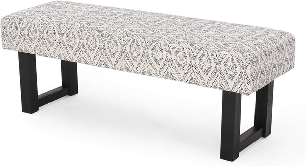 English Elm Christopher Knight Home® - Ashford Boho Fabric Bench White+Black - 48" Rubberwood Modern Vintage Accent Seating, Durable Comfort N778P187098B