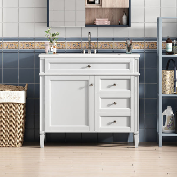 English Elm 36'' Modern Bathroom Vanity With Storage, Elegant Resin Sink, 2 Drawers & Tip-Out Drawer Design N710S136004K