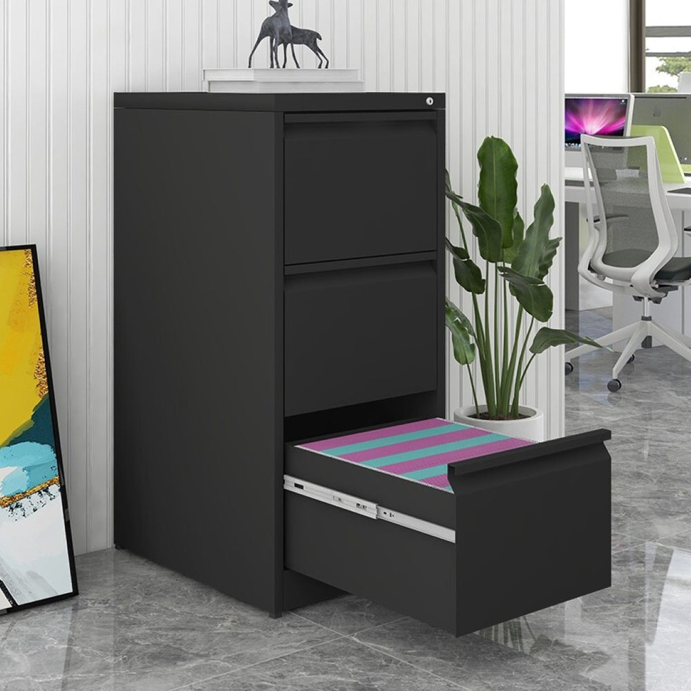 English Elm 3 Drawer Locking Steel File Cabinet Narrow Powder Coated Build for Home Office W1247P173369