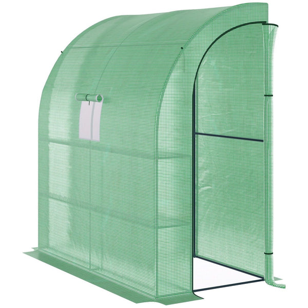 English Elm Outsunny Lean-to Walk-in Greenhouse with Galvanized Frame Pe Cover and Wire Shelving W2225P200639