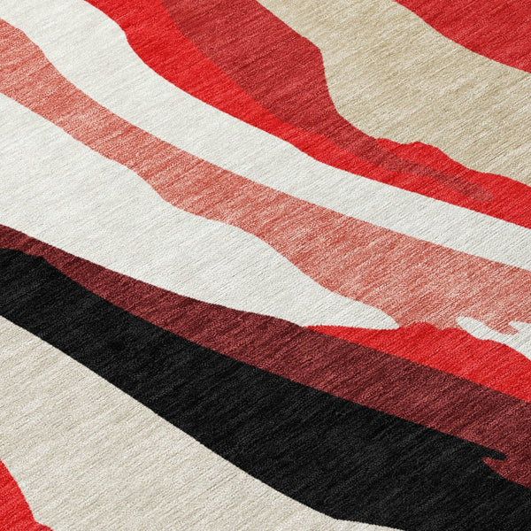 HomeRoots 9' X 12' Washable Abstract Area Rug in Red, Black & Beige - Durable Indoor/Outdoor Style & Comfort 601000