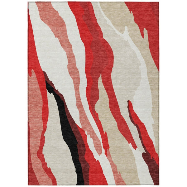 HomeRoots 5' Abstract Area Rug in Red, Black & Beige - Modern Washable Design for Indoor & Outdoor Spaces 10' X 14' 601001