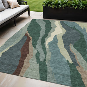 Homeroots 3' Beige Brown And Gray Abstract Washable Area Rug - Perfect For Indoor And Outdoor Spaces 5' X 8' Polyester 601003