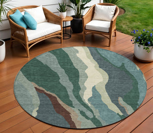 Homeroots 3' Beige Brown And Gray Abstract Washable Area Rug - Perfect For Indoor And Outdoor Spaces 8' Round Polyester 601004