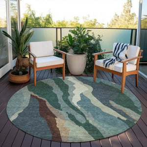 Homeroots 3' Beige Brown And Gray Abstract Washable Area Rug - Perfect For Indoor And Outdoor Spaces 8' Round Polyester 601004