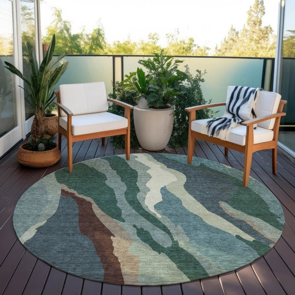 Homeroots 3' Beige Brown And Gray Abstract Washable Area Rug - Perfect For Indoor And Outdoor Spaces 8' Round Polyester 601004