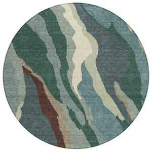HomeRoots 5' Abstract Sage Brown and Beige Washable Indoor Outdoor Area Rug for Stylish and Durable Living Spaces 8' Round 601004