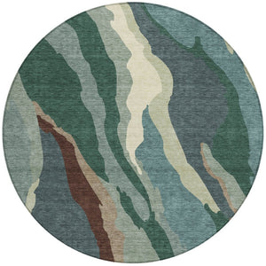 Homeroots 3' Beige Brown And Gray Abstract Washable Area Rug - Perfect For Indoor And Outdoor Spaces 8' Round Polyester 601004