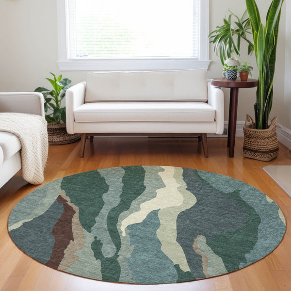 Homeroots 3' Beige Brown And Gray Abstract Washable Area Rug - Perfect For Indoor And Outdoor Spaces 8' Round Polyester 601004