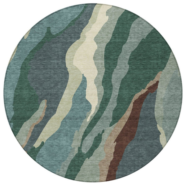 Homeroots 3' Beige Brown And Gray Abstract Washable Area Rug - Perfect For Indoor And Outdoor Spaces 8' Round Polyester 601004