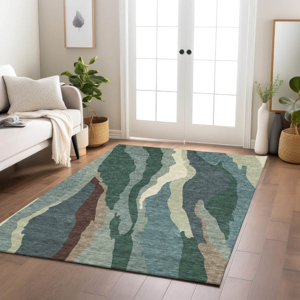 Homeroots 3' Beige Brown And Gray Abstract Washable Area Rug - Perfect For Indoor And Outdoor Spaces 8' X 10' Polyester 601005