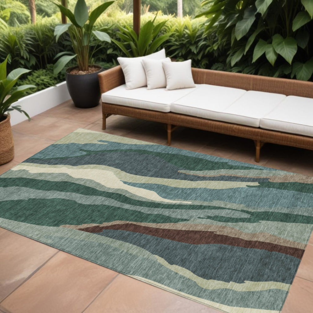 HomeRoots 9' X 12' Sage Brown and Beige Abstract Washable Area Rug - Durable, Stylish, Indoor/Outdoor Versatility! 601006