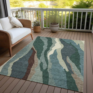 Homeroots 3' Beige Brown And Gray Abstract Washable Area Rug - Perfect For Indoor And Outdoor Spaces 9' X 12' Polyester 601006